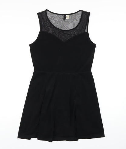 H&M Womens Black Polyester Skater Dress Size M Round Neck Pullover