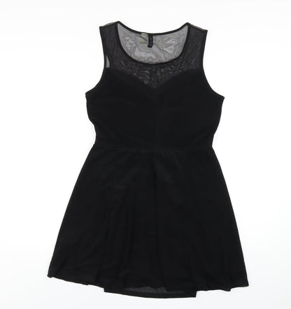 H&M Womens Black Polyester Skater Dress Size M Round Neck Pullover