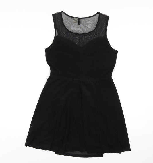 H&M Womens Black Polyester Skater Dress Size M Round Neck Pullover