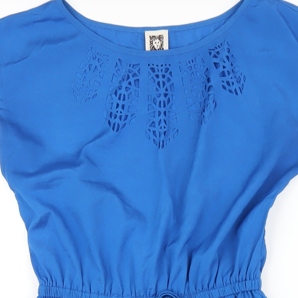 Anne Klein Womens Blue Polyester A-Line Size S Round Neck Pullover