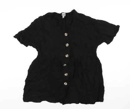 ASOS Womens Black Viscose Trapeze & Swing Size 4 V-Neck Button