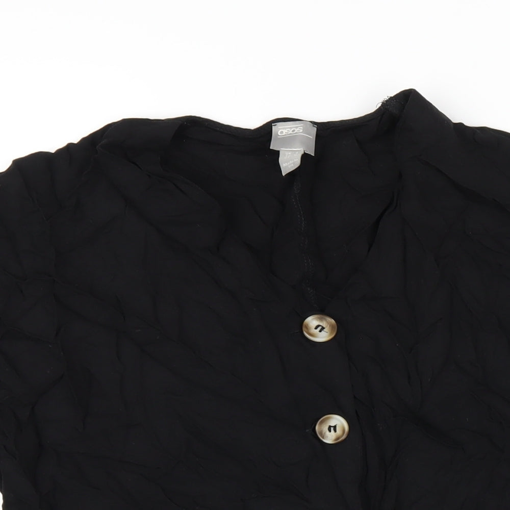 ASOS Womens Black Viscose Trapeze & Swing Size 4 V-Neck Button