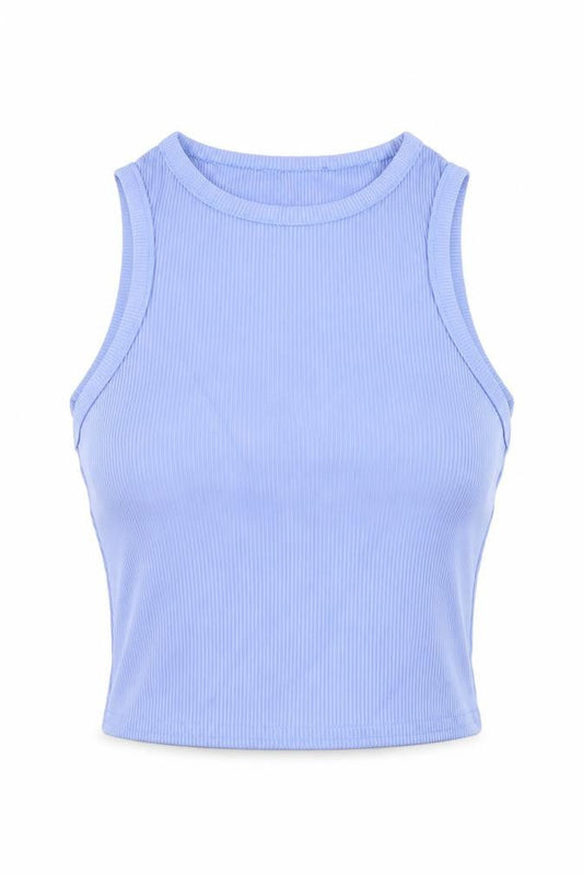 prettylitt Womens Blue Polyester Cropped Tank Size 6 Round Neck