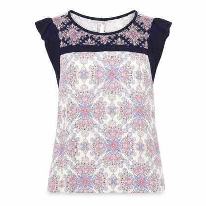 Oasis Womens Multicoloured Geometric Viscose Basic T-Shirt Size 10 Round Neck