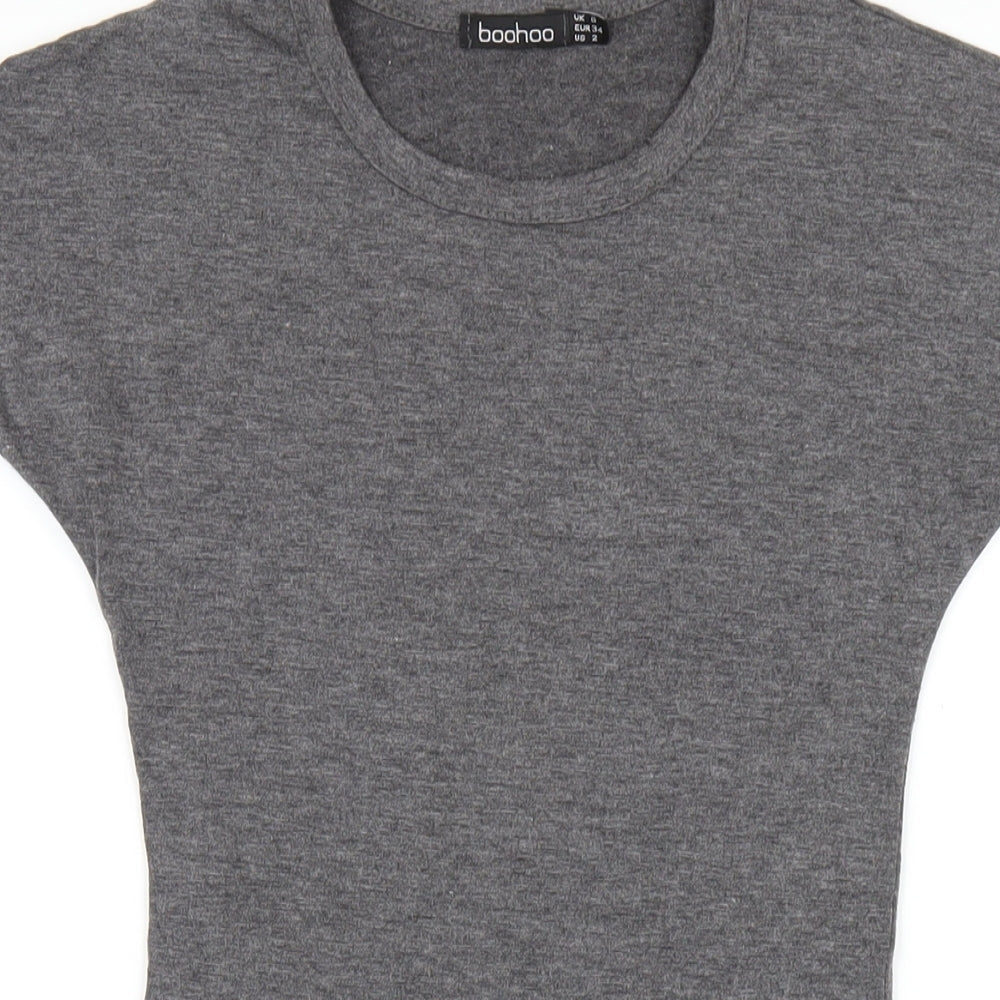 Boohoo Womens Grey Viscose Bodycon Size 6 Round Neck Pullover