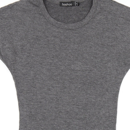 Boohoo Womens Grey Viscose Bodycon Size 6 Round Neck Pullover