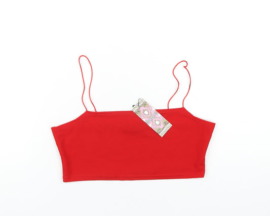 Boohoo Womens Red Polyester Cropped T-Shirt Size 12 Square Neck