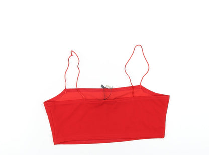 Boohoo Womens Red Polyester Cropped T-Shirt Size 12 Square Neck