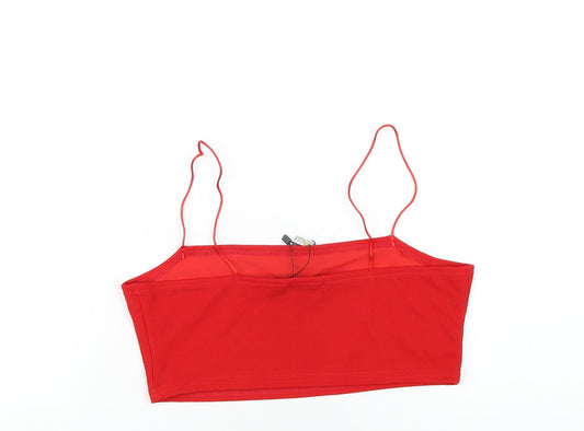 Boohoo Womens Red Polyester Cropped T-Shirt Size 12 Square Neck