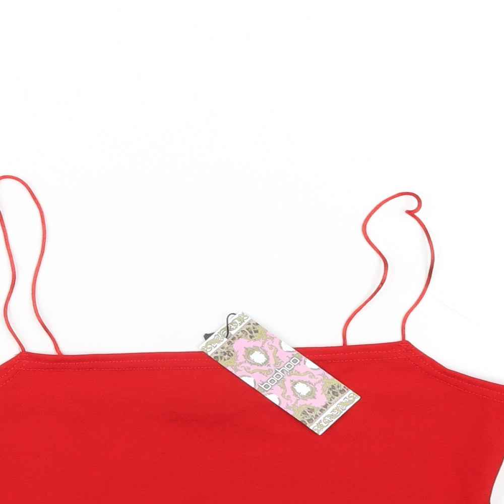 Boohoo Womens Red Polyester Cropped T-Shirt Size 12 Square Neck