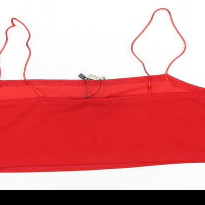 Boohoo Womens Red Polyester Cropped T-Shirt Size 12 Square Neck