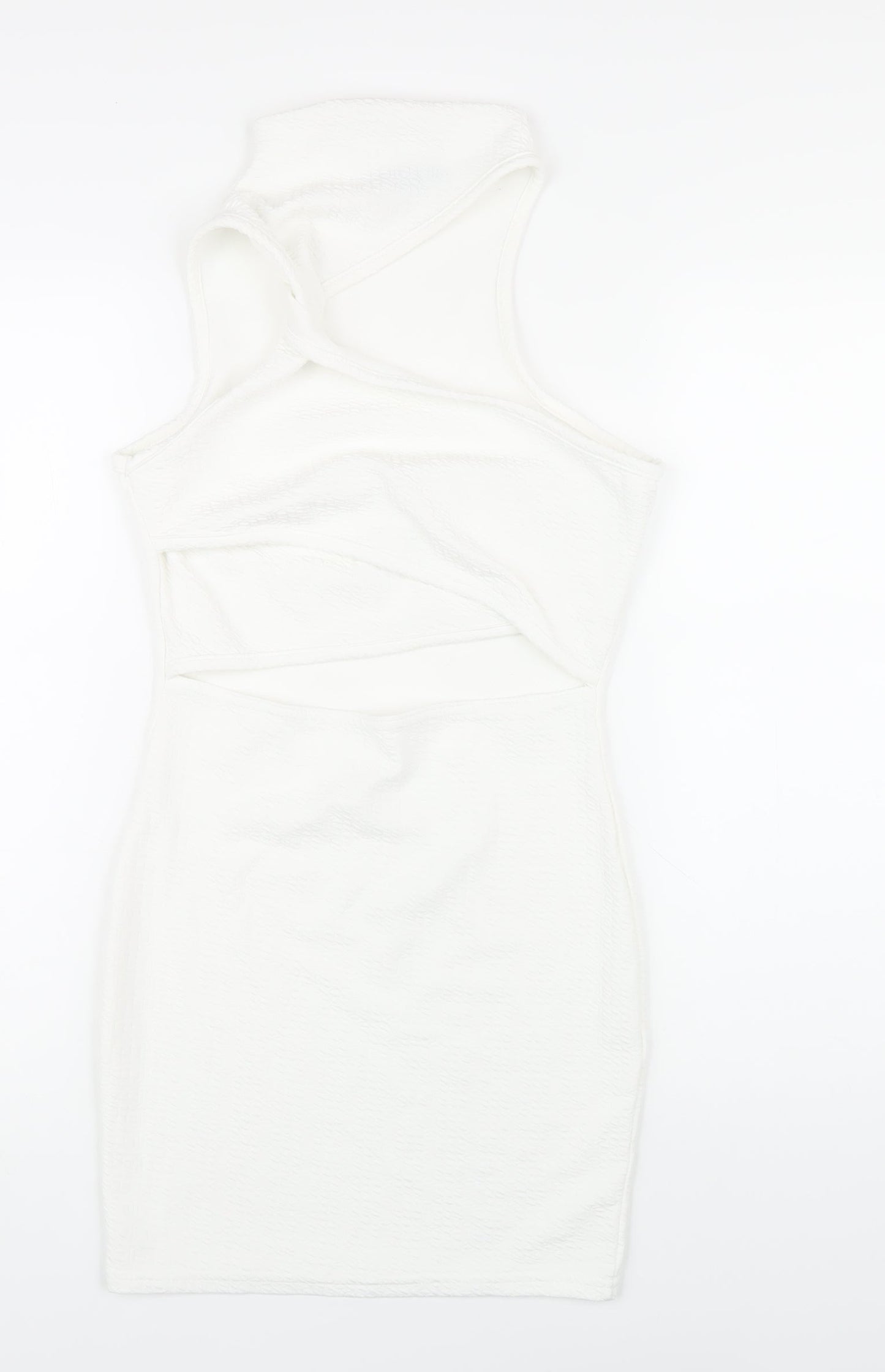 PRETTYLITTLETHING Womens White Polyester Bodycon Size 10 Mock Neck Pullover - Cut Out Twist Front