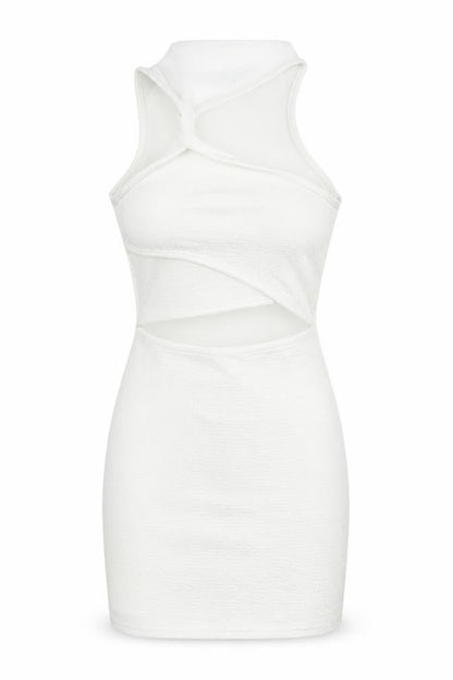 PRETTYLITTLETHING Womens White Polyester Bodycon Size 10 Mock Neck Pullover - Cut Out Twist Front