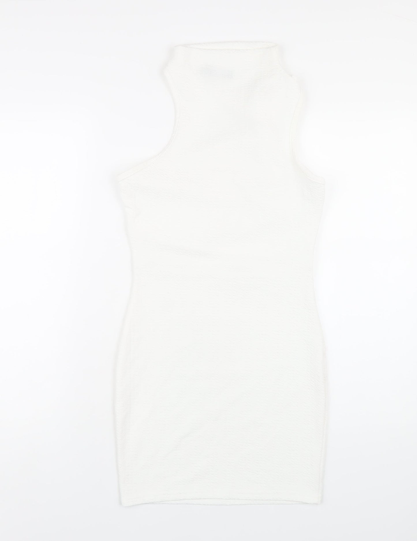 PRETTYLITTLETHING Womens White Polyester Bodycon Size 10 Mock Neck Pullover - Cut Out Twist Front