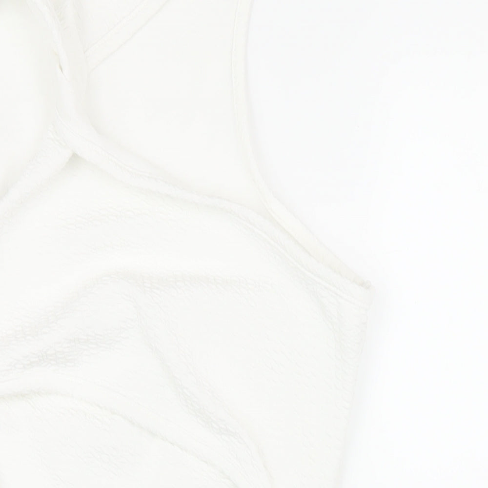 PRETTYLITTLETHING Womens White Polyester Bodycon Size 10 Mock Neck Pullover - Cut Out Twist Front