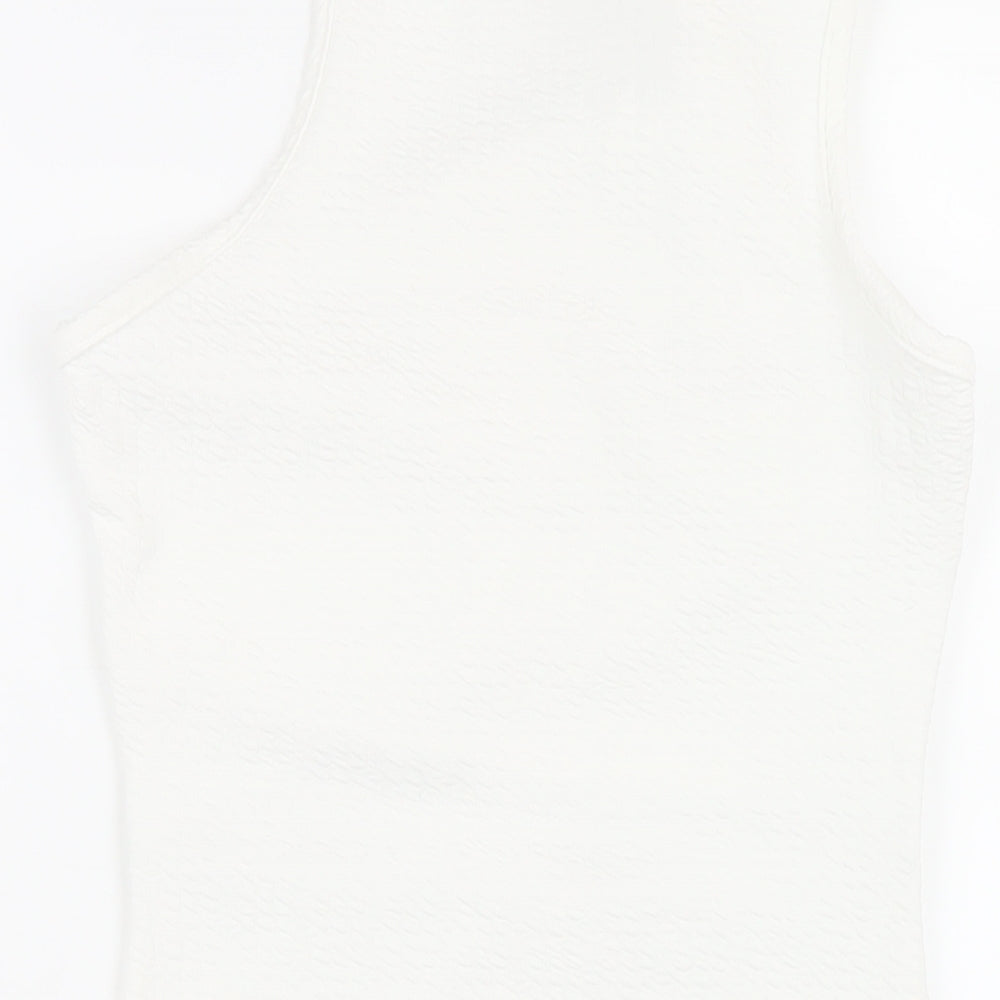 PRETTYLITTLETHING Womens White Polyester Bodycon Size 10 Mock Neck Pullover - Cut Out Twist Front