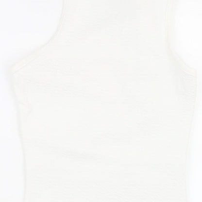 PRETTYLITTLETHING Womens White Polyester Bodycon Size 10 Mock Neck Pullover - Cut Out Twist Front