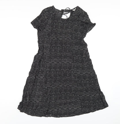H&M Womens Black Geometric Viscose A-Line Size 4 Round Neck Tie
