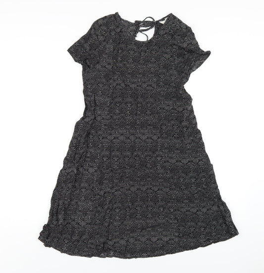 H&M Womens Black Geometric Viscose A-Line Size 4 Round Neck Tie