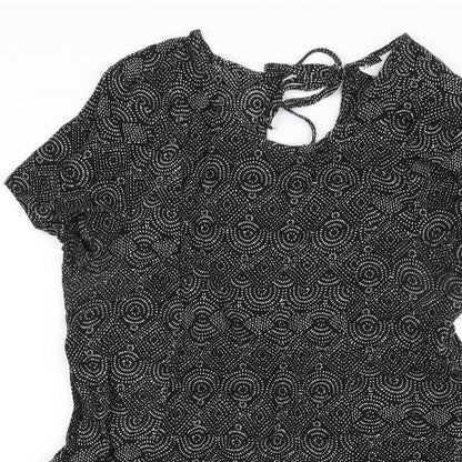 H&M Womens Black Geometric Viscose A-Line Size 4 Round Neck Tie