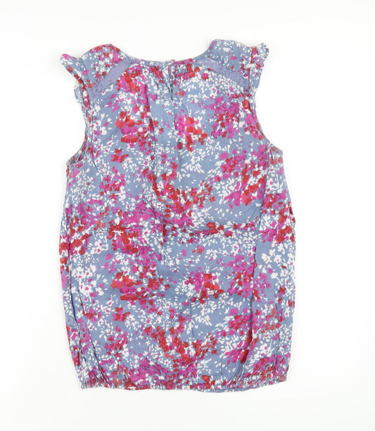 Dorothy Perkins Womens Blue Geometric Cotton Basic Tank Size 12 Scoop Neck