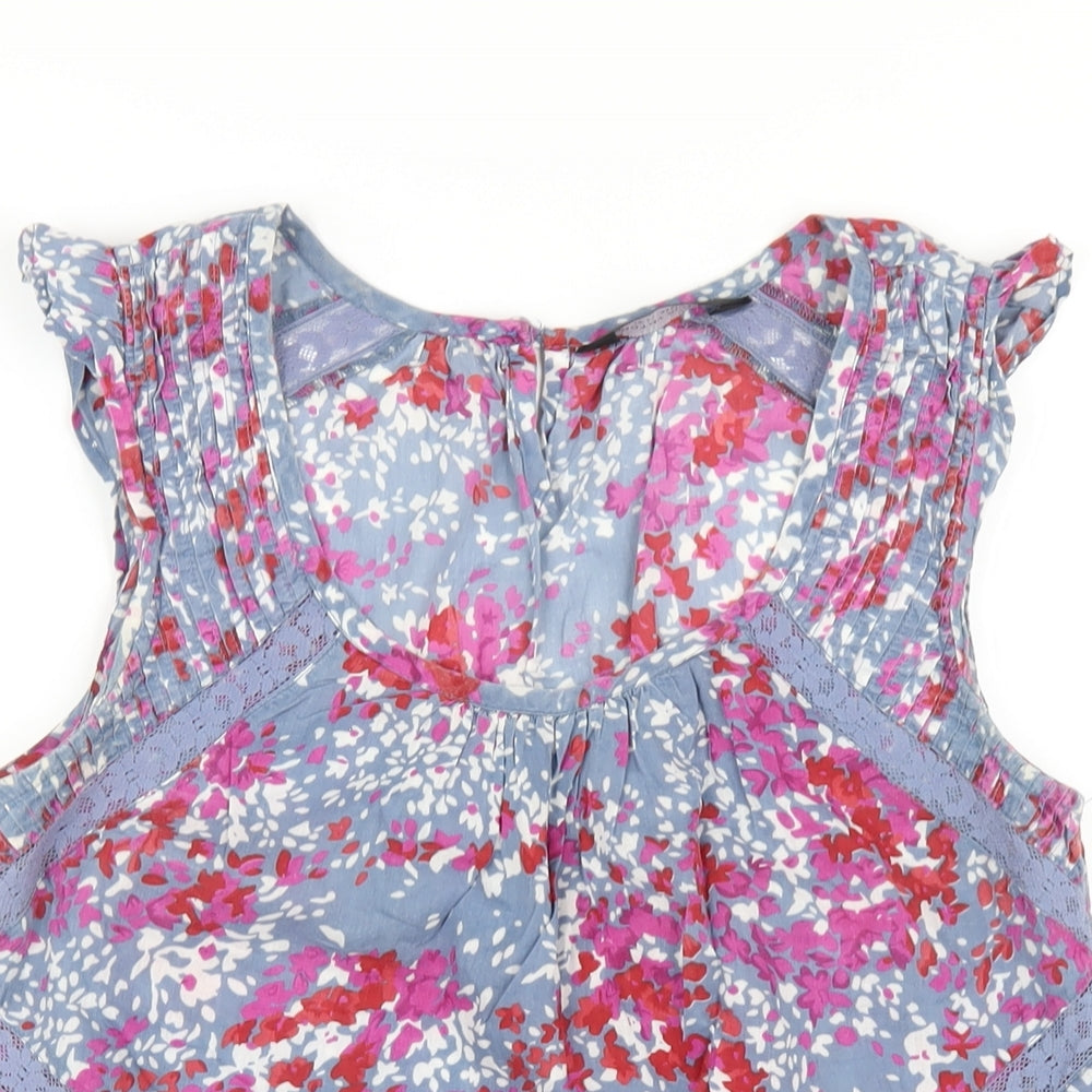 Dorothy Perkins Womens Blue Geometric Cotton Basic Tank Size 12 Scoop Neck