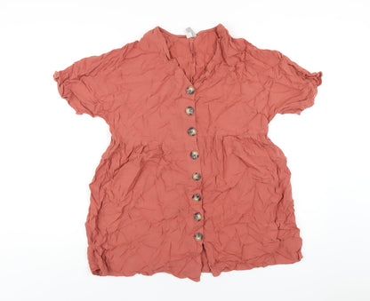 ASOS Womens Orange Viscose Trapeze & Swing Size 4 V-Neck Button