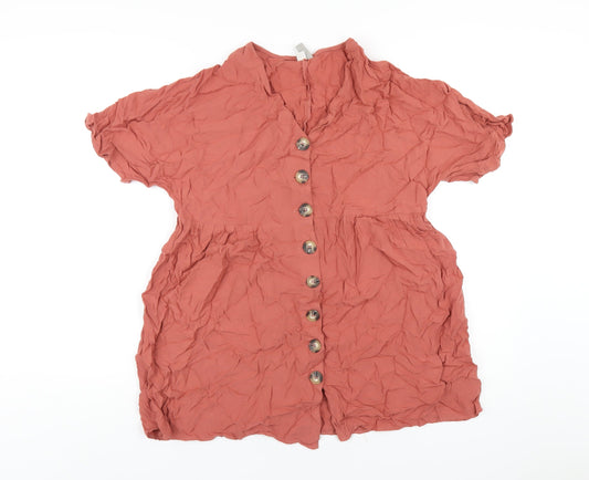 ASOS Womens Orange Viscose Trapeze & Swing Size 4 V-Neck Button