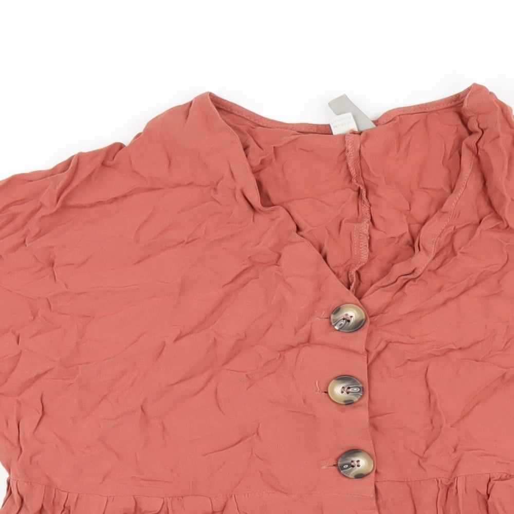 ASOS Womens Orange Viscose Trapeze & Swing Size 4 V-Neck Button