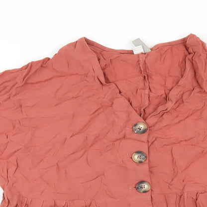 ASOS Womens Orange Viscose Trapeze & Swing Size 4 V-Neck Button