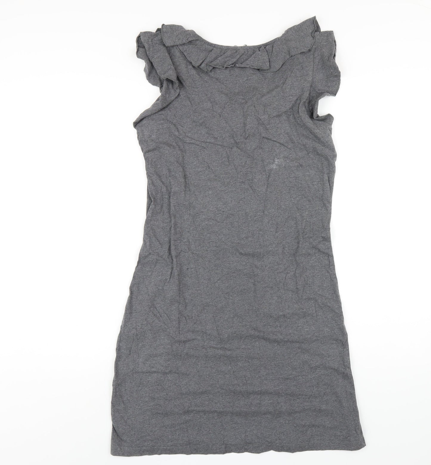 NEXT Womens Grey Cotton A-Line Size 12 Scoop Neck Pullover - Ruffle Neckline