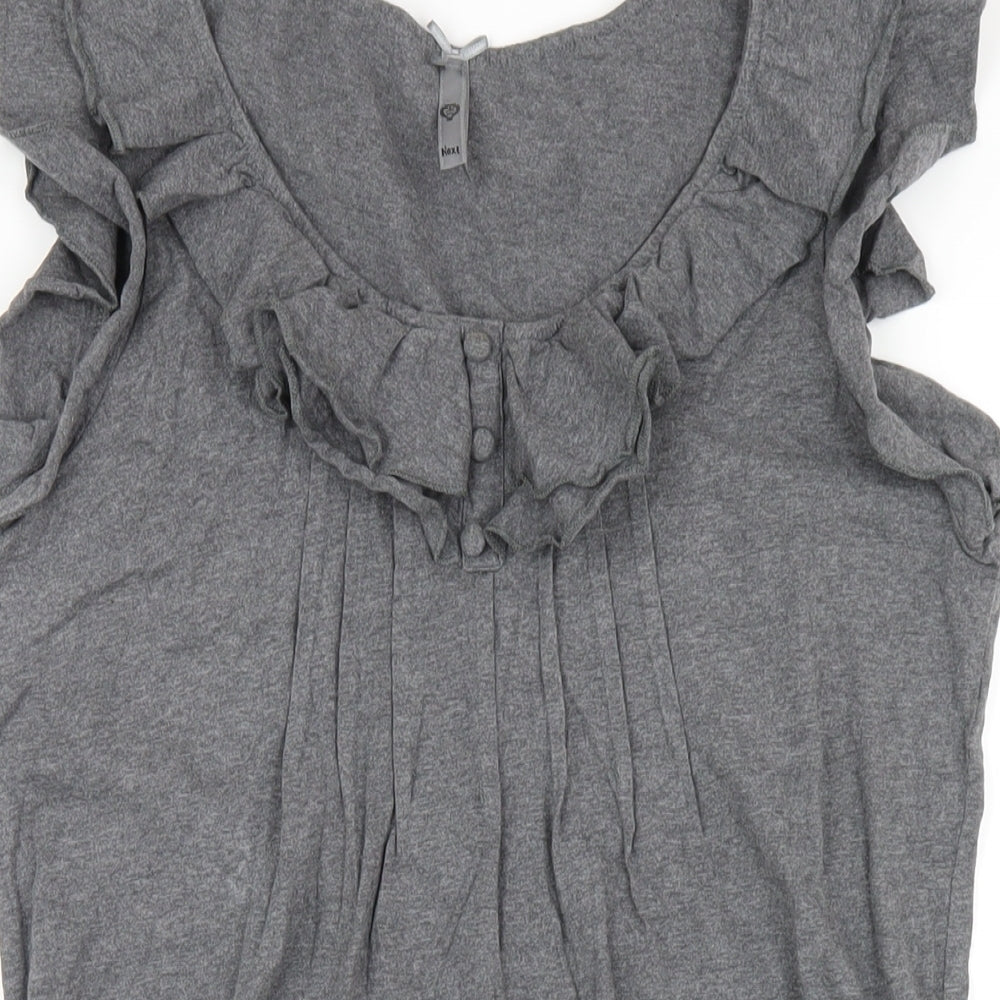 NEXT Womens Grey Cotton A-Line Size 12 Scoop Neck Pullover - Ruffle Neckline