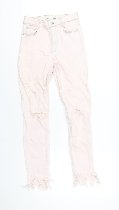 Zara Womens Pink Cotton Skinny Jeans Size 8 L28 in Regular Zip