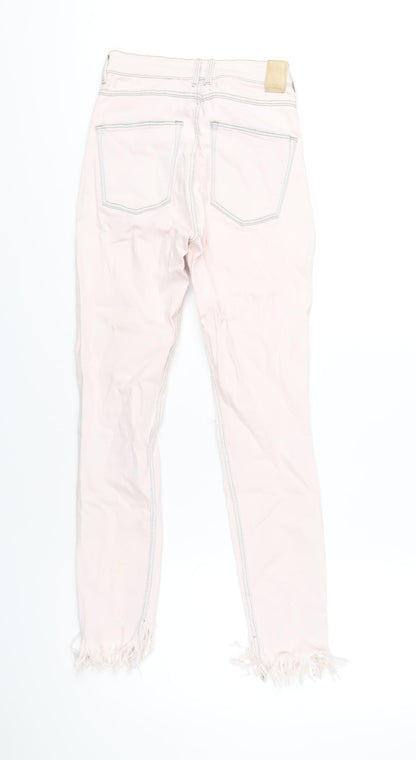 Zara Womens Pink Cotton Skinny Jeans Size 8 L28 in Regular Zip