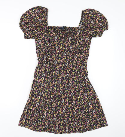 French Connection Womens Multicoloured Floral Polyester A-Line Size 8 V-Neck Zip