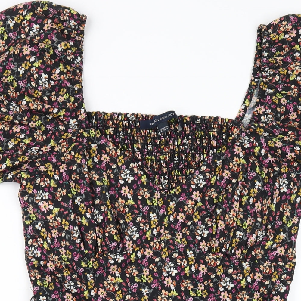 French Connection Womens Multicoloured Floral Polyester A-Line Size 8 V-Neck Zip