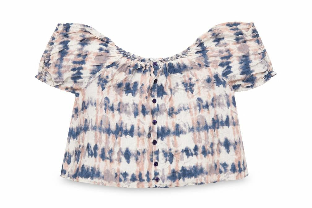 Front view of Next girls’ multicoloured geometric cotton basic t-shirt, size 13, years off the shoulder pullover
