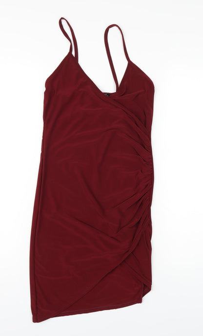 PRETTYLITTLETHING Womens Red Polyester Bodycon Size 10 V-Neck Pullover