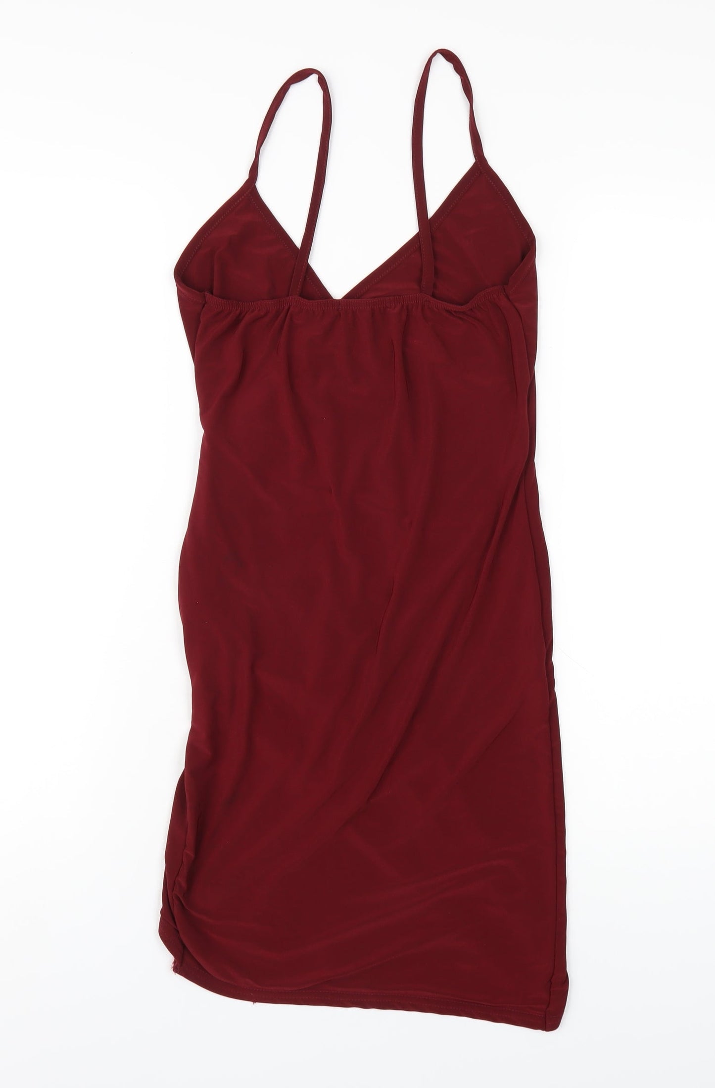 PRETTYLITTLETHING Womens Red Polyester Bodycon Size 10 V-Neck Pullover