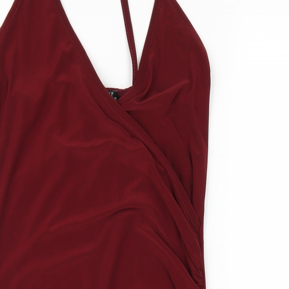 PRETTYLITTLETHING Womens Red Polyester Bodycon Size 10 V-Neck Pullover