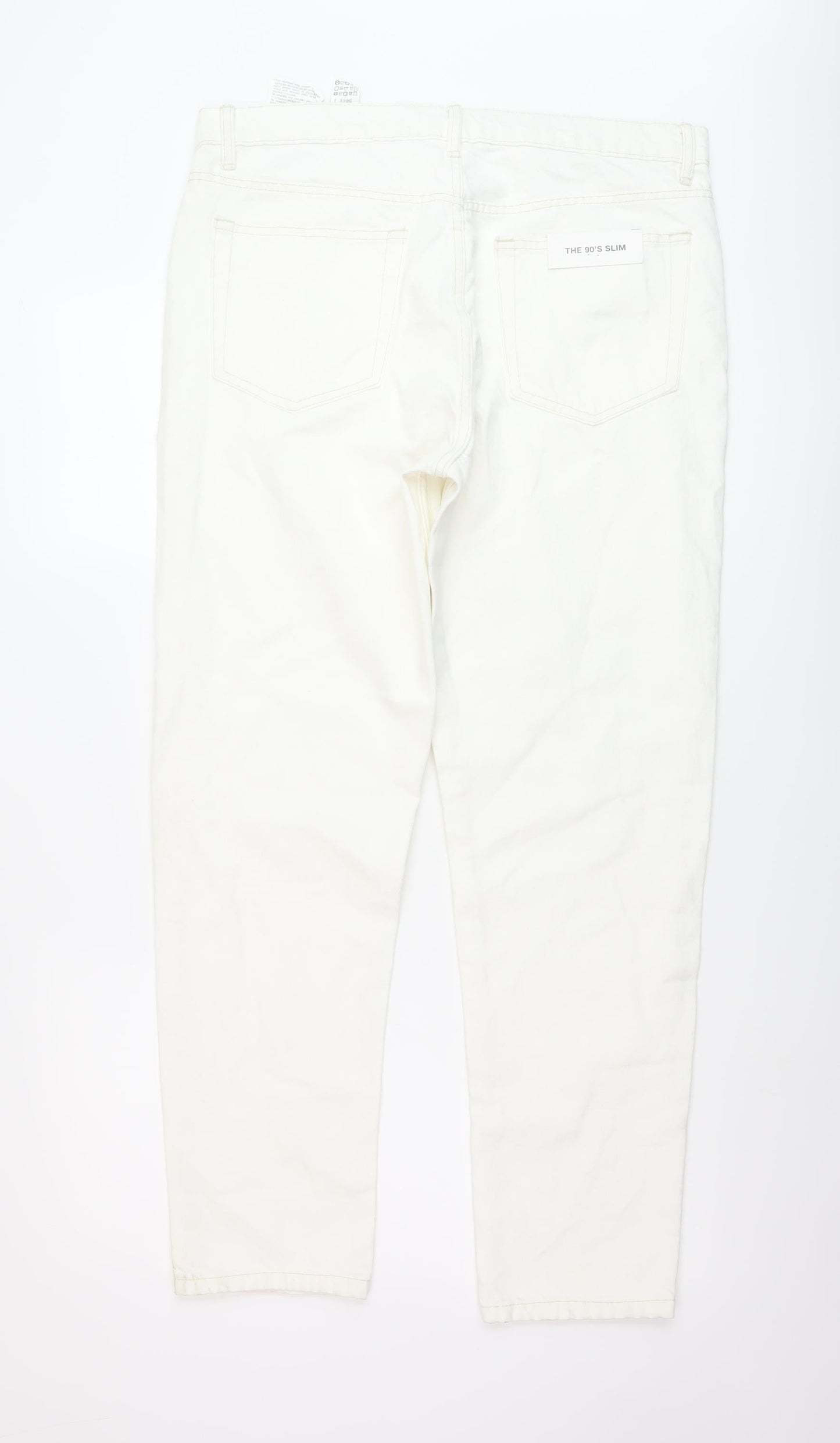 Zara Womens White Cotton Straight Jeans Size 16 L29 in Regular Button