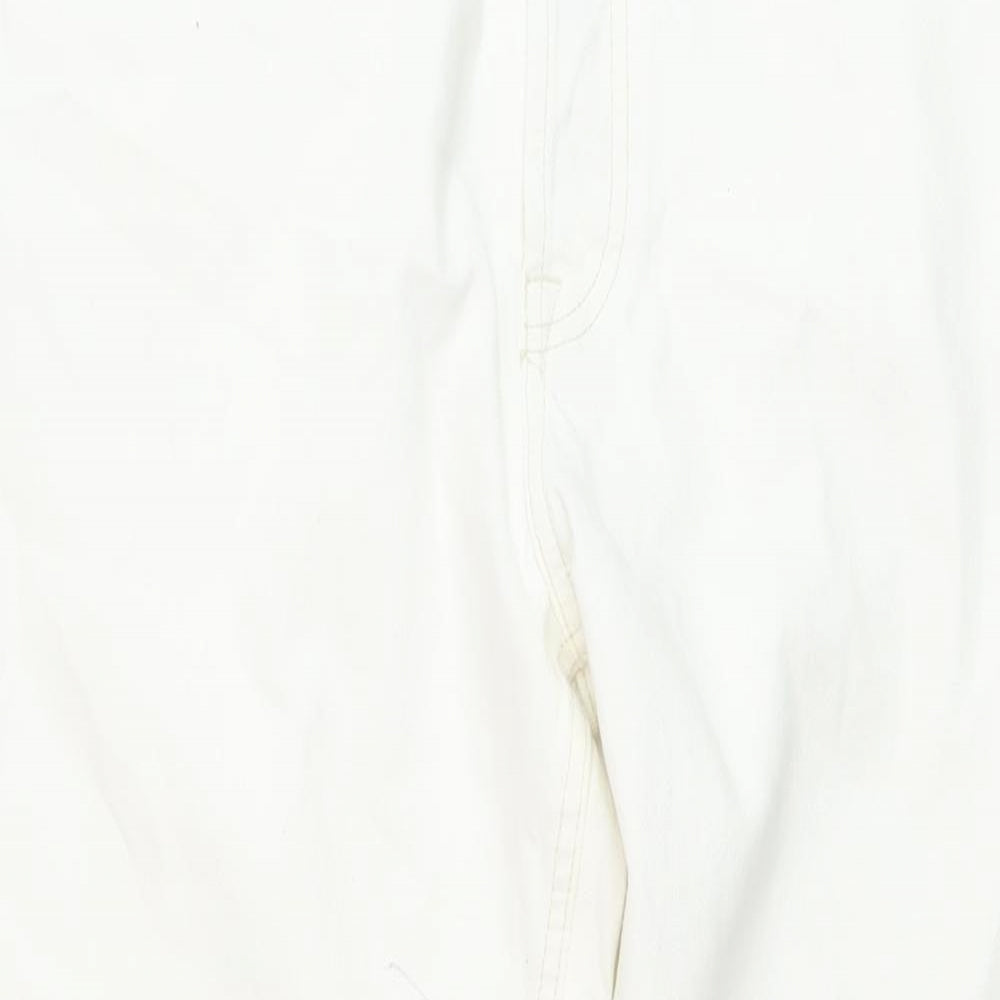 Zara Womens White Cotton Straight Jeans Size 16 L29 in Regular Button