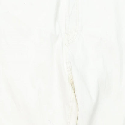 Zara Womens White Cotton Straight Jeans Size 16 L29 in Regular Button