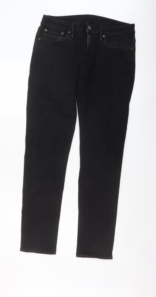 American Eagle Mens Black Cotton Straight Jeans Size 31 in L32 in Regular Button