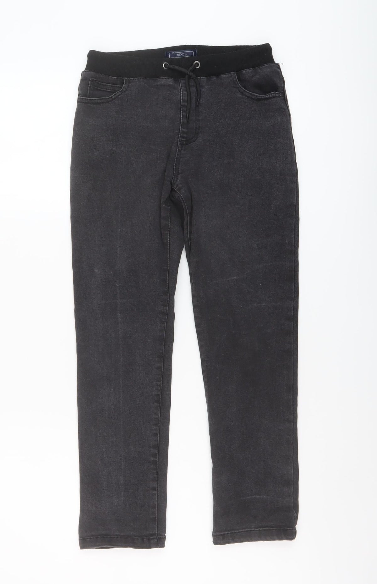 Additional front view of Next boys’ grey cotton straight jeans, size 9, months regular drawstring