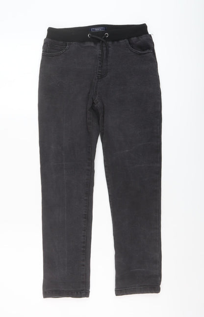 Additional front view of Next boys’ grey cotton straight jeans, size 9, months regular drawstring