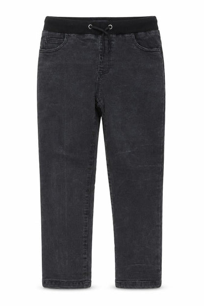Front view of Next boys’ grey cotton straight jeans, size 9, months regular drawstring