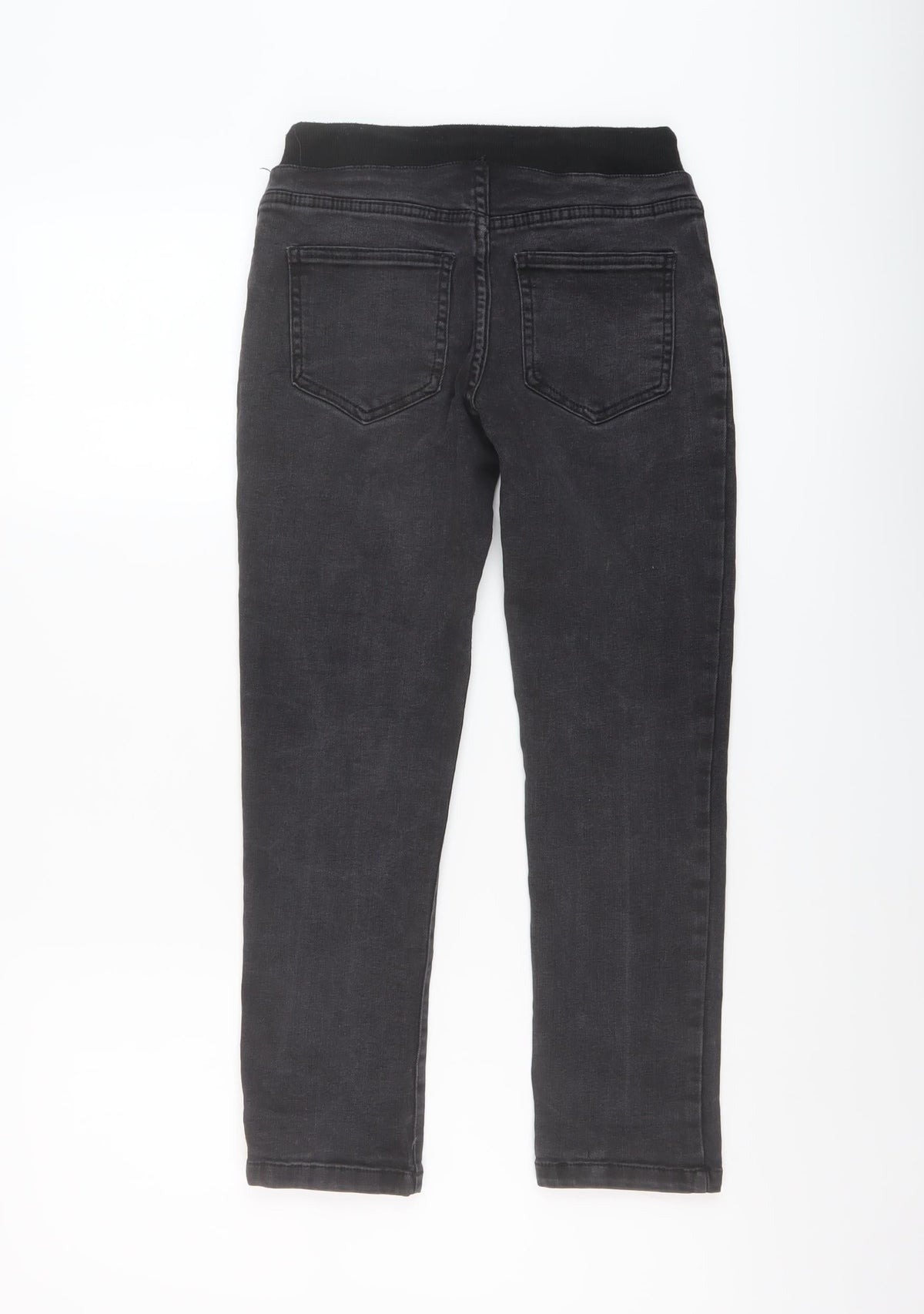 Back view of Next boys’ grey cotton straight jeans, size 9, months regular drawstring