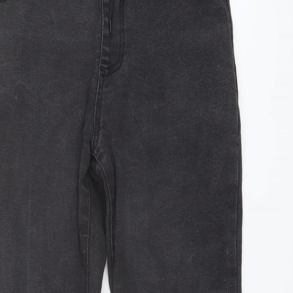 Close-up detail of Next boys’ grey cotton straight jeans, size 9, months regular drawstring