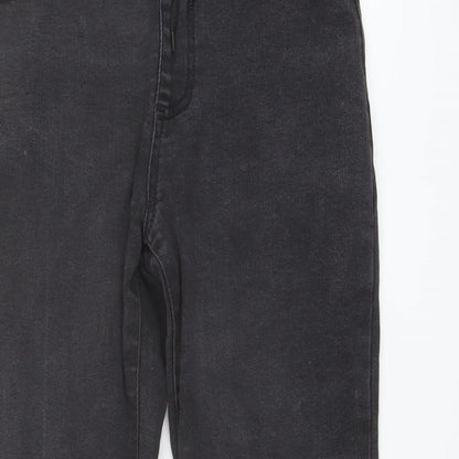 Close-up detail of Next boys’ grey cotton straight jeans, size 9, months regular drawstring